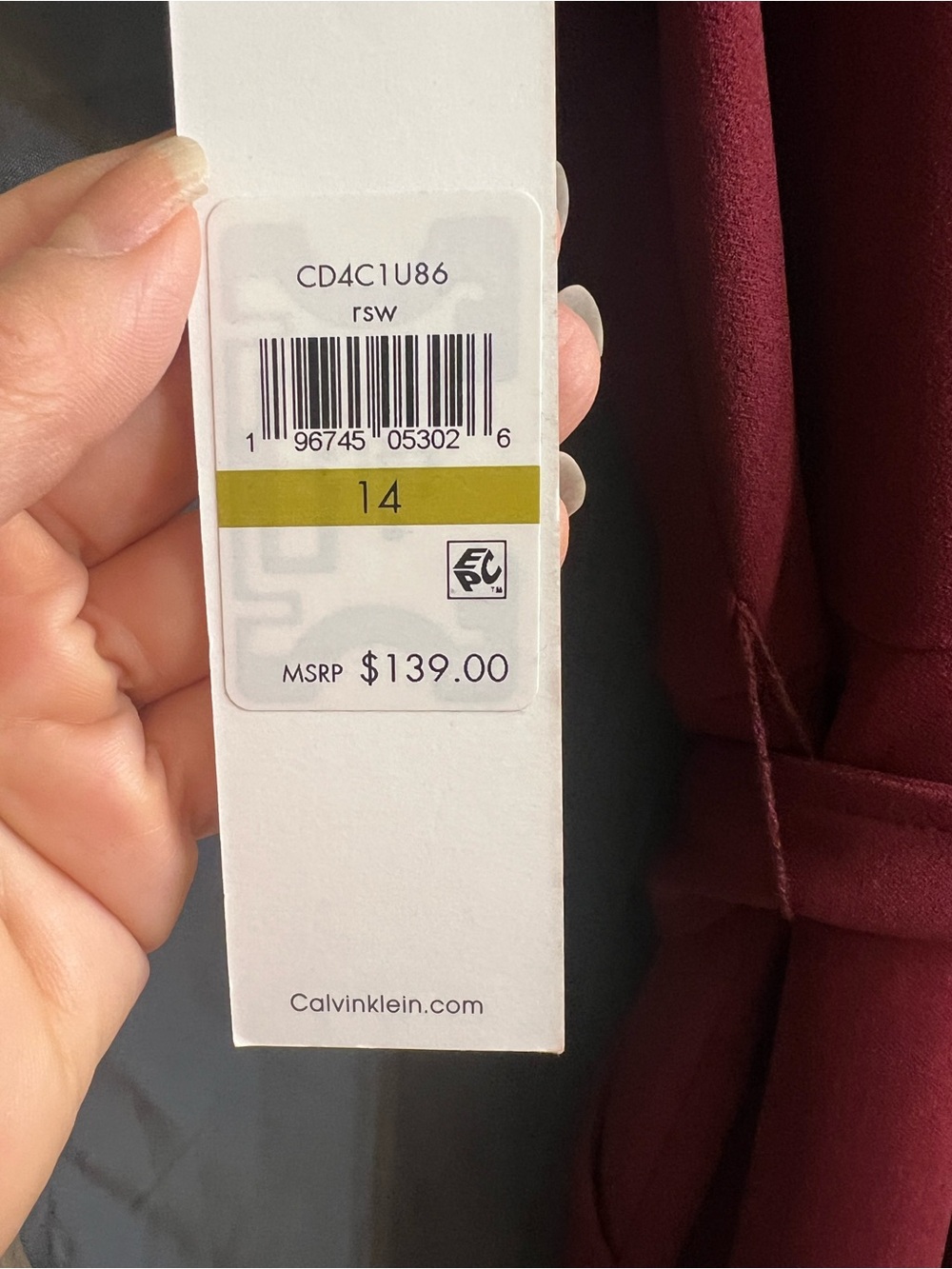 NWT Calvin Klein Women's Burgundy flutter Sleeve wide leg  belted Jumpsuit sz 14 - Picture 8 of 8